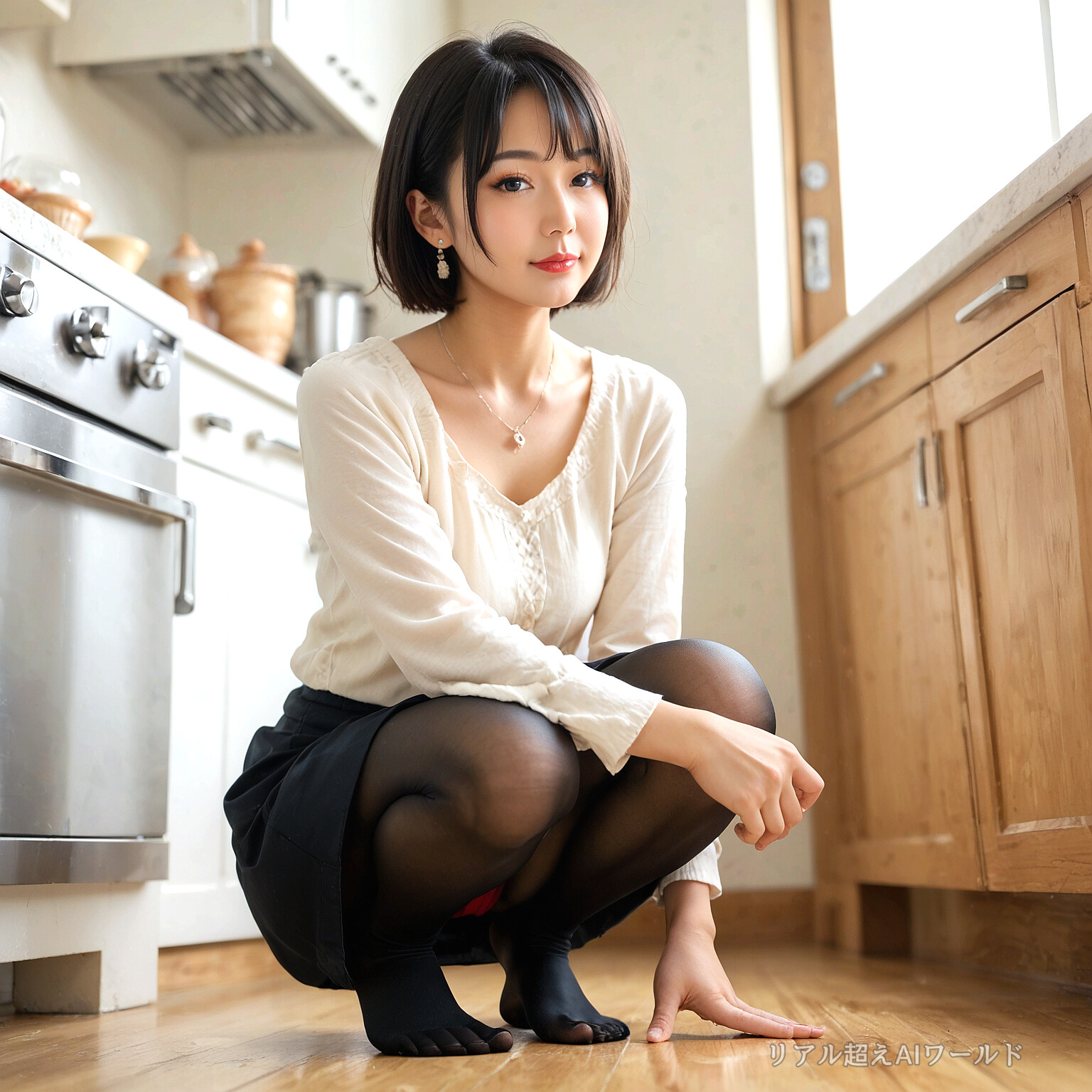 熟女しゃがみパンチラ