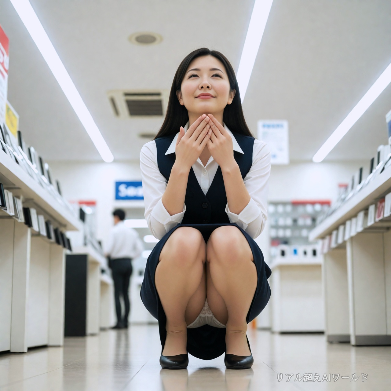 【店員しゃがみパンチラ9 携帯ショップ30代・40代】vol.06「接客中にパンツを盗撮される美人店員」