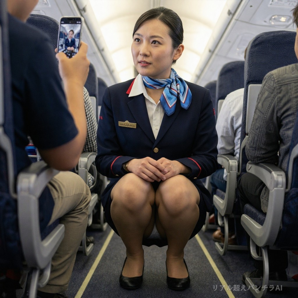 【CAパンチラ1 しゃがみ】vol.04「飛行機内で優しく接客するCAを覗き見」